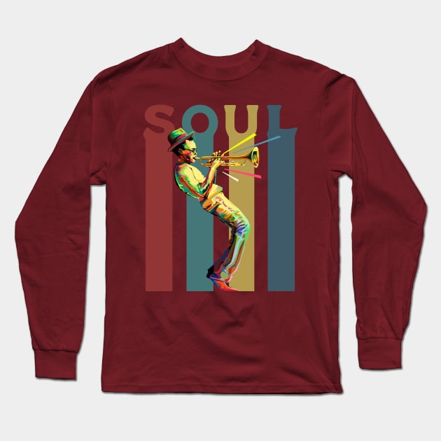 Soul -  Retro design with a jazz trumpet player Long Sleeve T-Shirt by Blended Designs